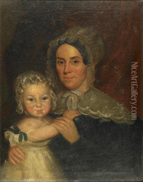 Mrs. Mary Riddick And Her Grandchild Charles H. Riddick Oil Painting - James W. Ford