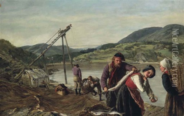 Salmon Trappers, Norway Oil Painting - James Clarke Hook