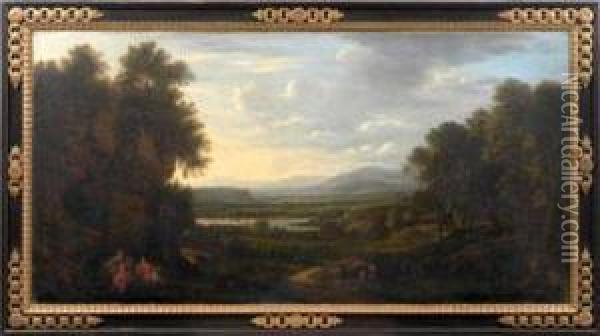Grose Arkadische Landschaft Mit Rastenden Oil Painting - Willem Van Bemmel