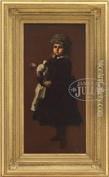 Girl And Pet Doll Oil Painting - Eastman Johnson