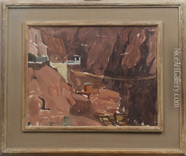 Hoover Dam Construction Oil Painting - George Kennedy Brandriff