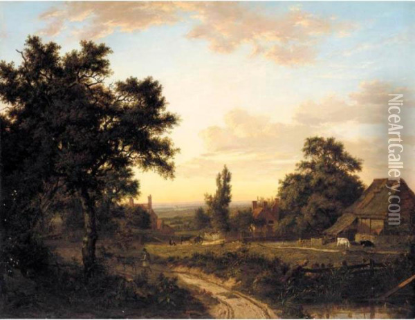 A View Of Addington, Surrey, With The Shirley Mills Beyond Oil Painting - Patrick, Peter Nasmyth