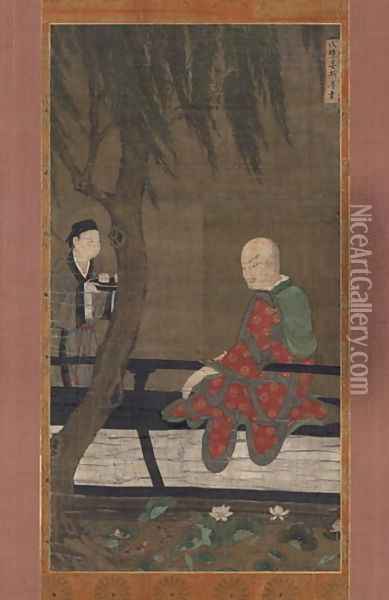 The Fourteenth Lohan Vanavasi watching ducks in Lotus Pond, Southern Song Dynasty Oil Painting - Lu Xinzhong