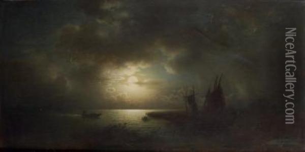Marine Au Clair De Lune Oil Painting - Ludwig Meixner