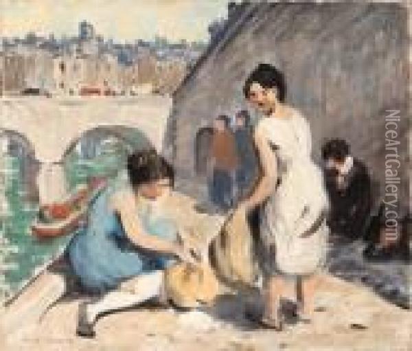 On The Quai Oil Painting - Robert Spencer