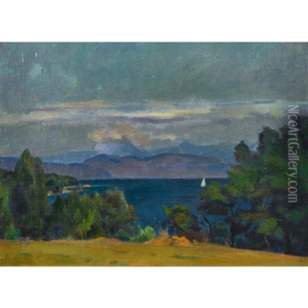 Lac Pres De Buchillon Oil Painting - Jacques Elie Abraham Hermanjat