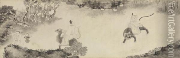 Strolling Through Shangfang Temple Oil Painting - Luo Ping