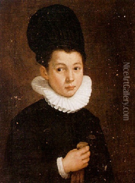 Portrait Of A Boy In A Hat Holding His Gloves Oil Painting - Bartolomeo Passarotti