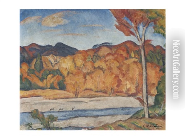 Autumn In Tama Oil Painting - Kunishiro Mitsutani
