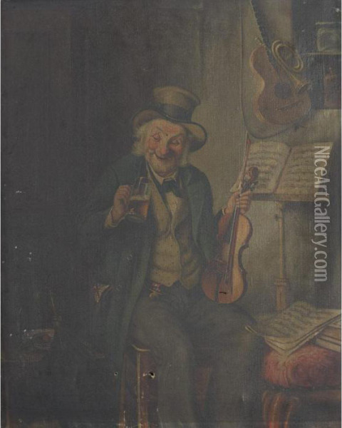 The Thirsty Violin Player Oil Painting - Hermann Kern
