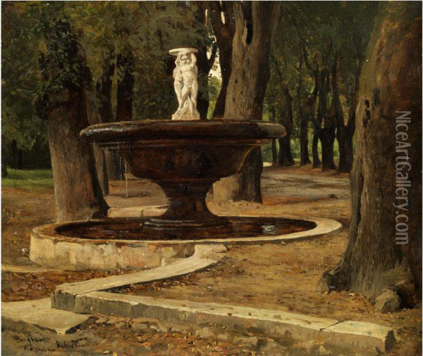 Brunnen Im Park Der Villa Borghese Inrom Oil Painting - Paul Franz Flickel