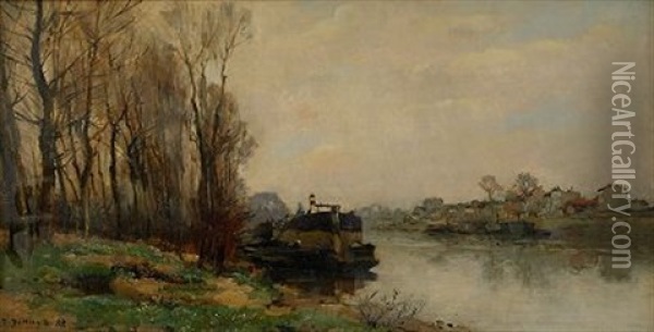 Landskap Med Flod Oil Painting - Pierre Emmanuel Eugene Damoye