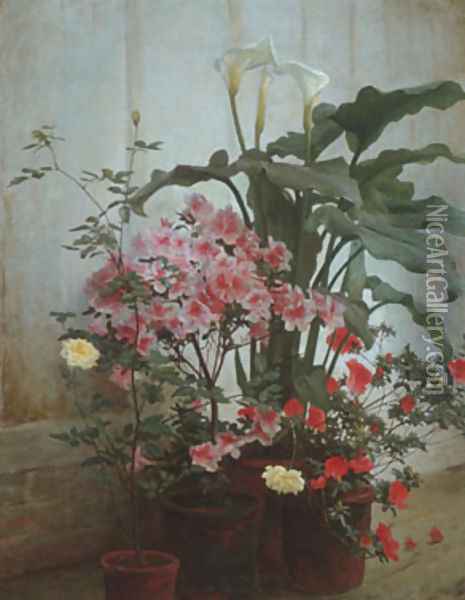 Side of a Greenhouse Oil Painting - George Cochran Lambdin