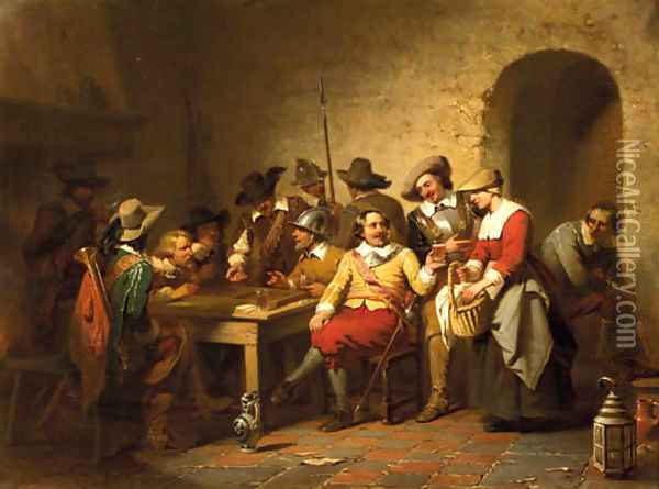 Soldiers playing backgammon in a tavern Oil Painting - Willem Pieter Hoevenaar