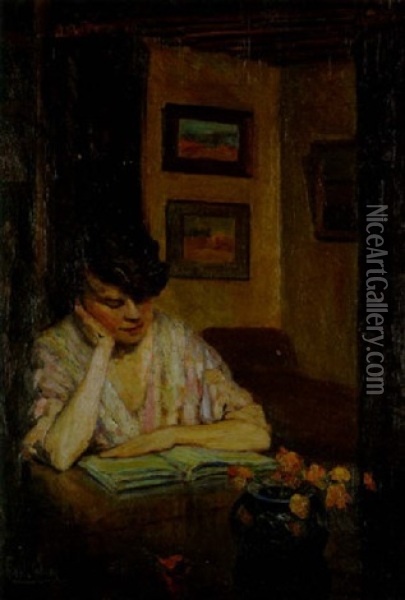 A Woman Reading Oil Painting - Frank Coburn