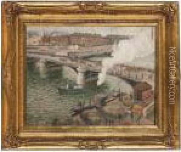 Le Pont Boieldieu A Rouen, Temps Mouille Oil Painting - Camille Pissarro