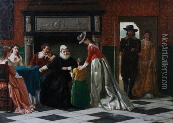 Family Scene Oil Painting - Frans Moormans