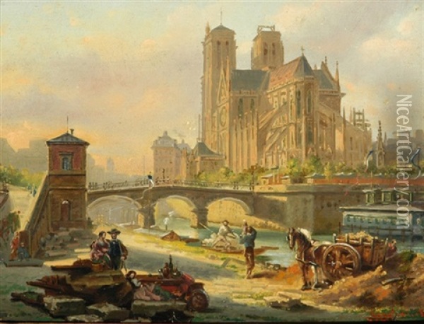 Paris - Blick Auf Die Kathedrale Notre-dame Oil Painting - Victor Vervloet