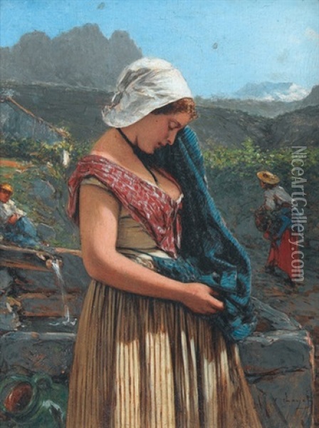 Junge Weinleserin Am Brunnen Oil Painting - Victor Joseph Chavet