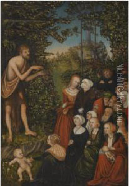 Saint John The Baptist Preaching In The Wilderness Oil Painting - Lucas The Younger Cranach