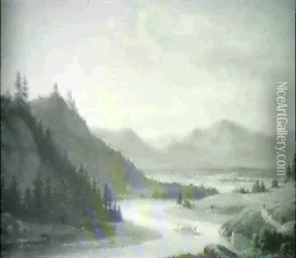 Vista De Geiselgastein, Bavaria (vista De Rio) Oil Painting - Frederik Christian Jacobsen Kiaerskou