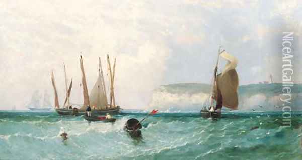 Herring Boats off Flamborough Head Oil Painting - James Edwin Meadows