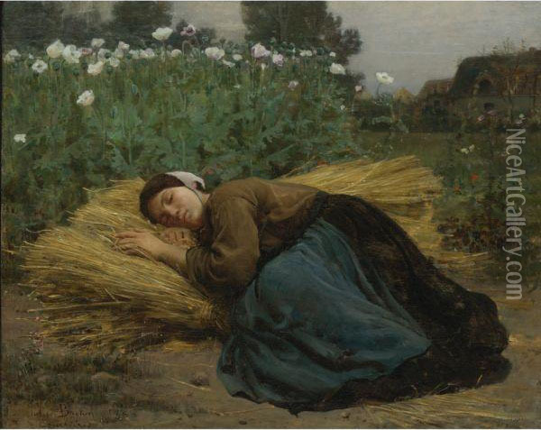 Jeune Moissonneuse Endormie Sur Des Gerbes De Ble Oil Painting - Jules Breton