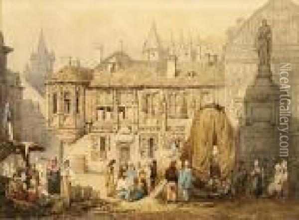 A View Of La Place De La Pucelle, Rouen Oil Painting - Samuel Prout