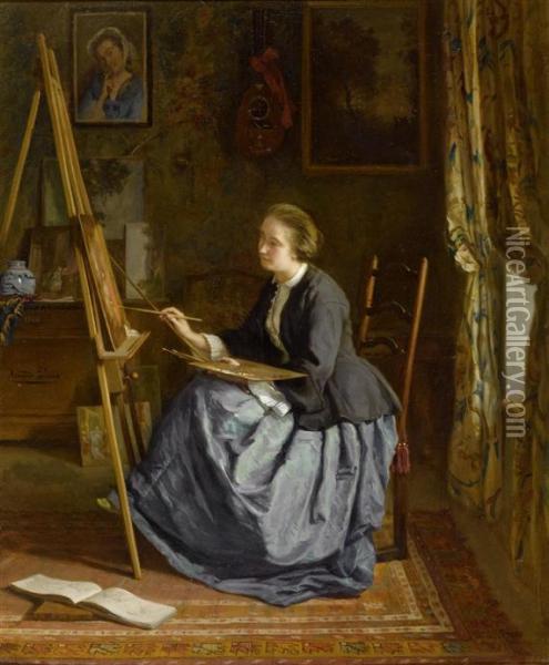 Portrait Of Madame Leleuxpainting. Oil Painting - Armand Hubert Simon Leleux