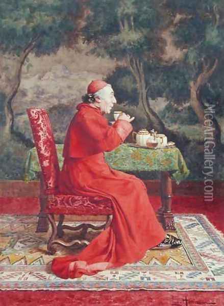 Cardinal Taking Tea Oil Painting - Leo Hermann
