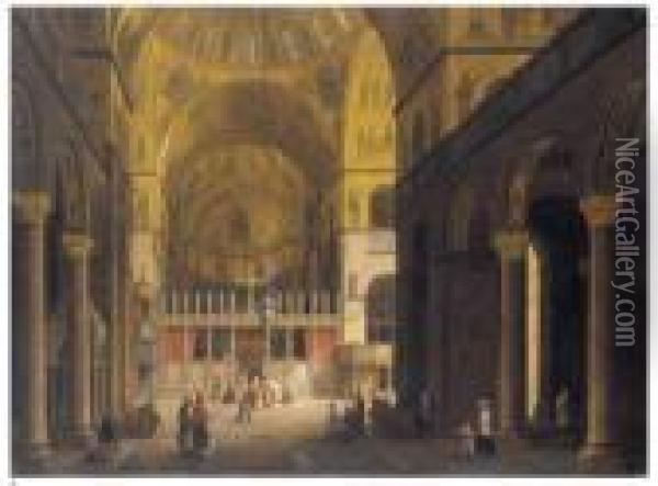 Interno Della Basilica Di San Marco Oil Painting - Guiseppe Canella