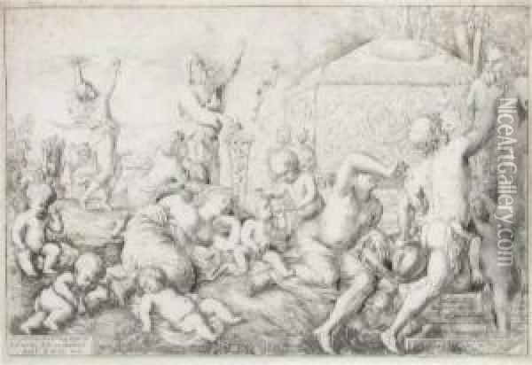 Bacchanal Mit Altar, Faun Und Silenus Oil Painting - Giovanni Andrea Podesta