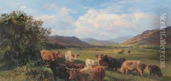 Highland Cattle Oil Painting - Henry William Banks Davis
