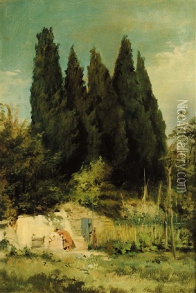 Paesaggio Con Cipressi Oil Painting - Lodovico Raymond