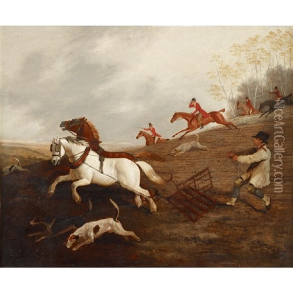 Horses At Harrow, Surprised By Hunters Oil Painting - Edwin (Sir) Cooper