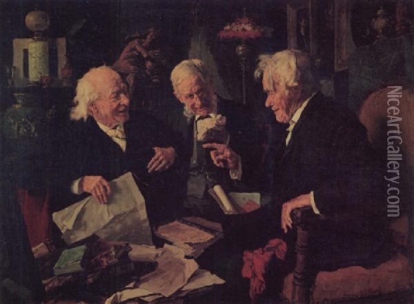 A Lively Debate Oil Painting - Louis Charles Moeller
