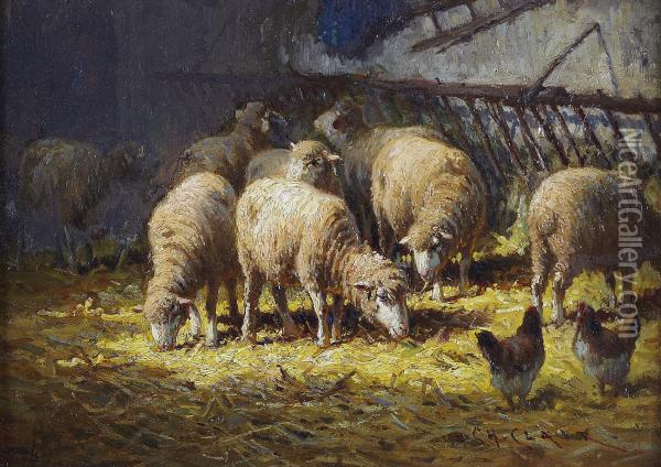 Sheep In A Manger Oil Painting - Charles Clair
