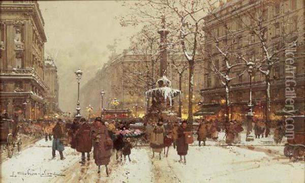 Paris, Un Soir D'hiver Oil Painting - Eugene Galien-Laloue