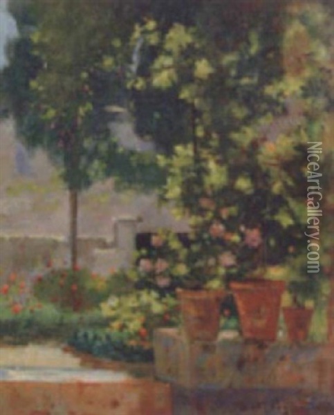 Terrasse Ensoleillee Oil Painting - Auguste Pegurier