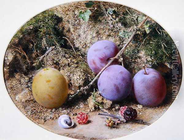 Plums and Mulberries Oil Painting - William Henry Hunt