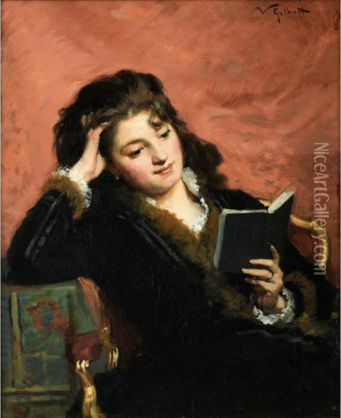 La Lecture [ ; Young Woman Reading ; Oil On Canvas Signed Upper Right] Oil Painting - Victor-Gabriel Gilbert