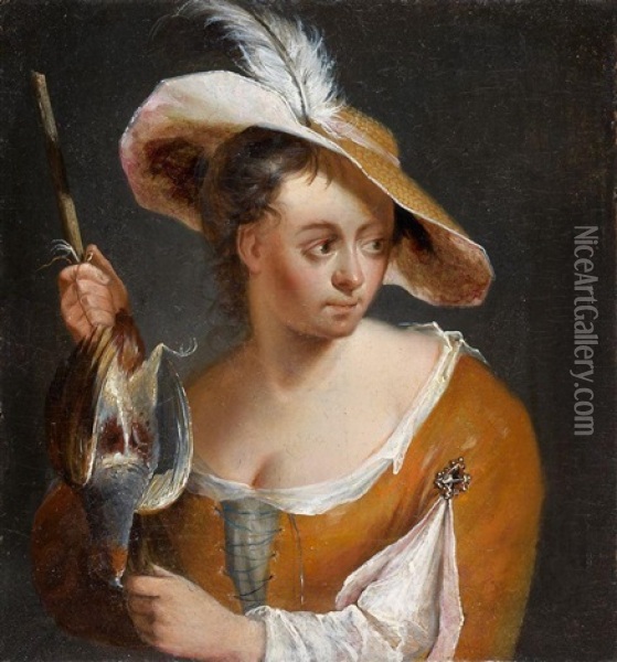 Jeune Femme Tenant Une Perdrix Oil Painting - Francois Xavier Henri Verbeeck