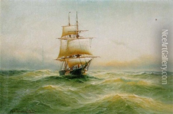 Segelschiff Auf Hoher See Oil Painting - Alfred Serenius Jensen