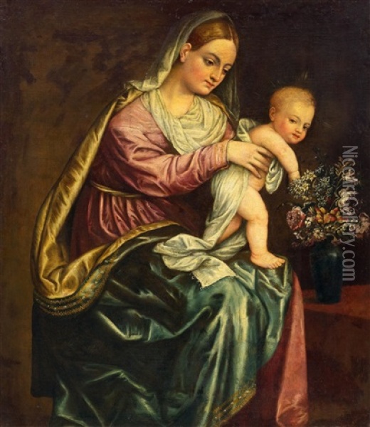 Madonna With The Infant Jesus And A Bouquet Of Flowers Oil Painting - Giovanni Gaetano Galeazzi