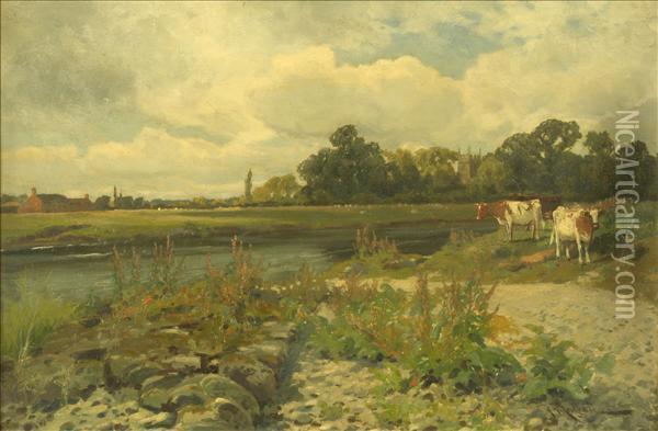 Shardlow Ontrent, Derbyshire Oil Painting - W. Redgate Arthur