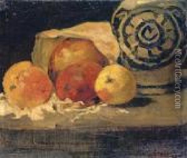 Pommes Et Pot En Gres Oil Painting - Gustave Courbet