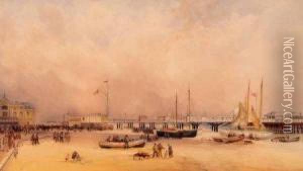 A View At Yarmouth
Showing The Cinema And Pier Oil Painting - Robert Ernest Roe