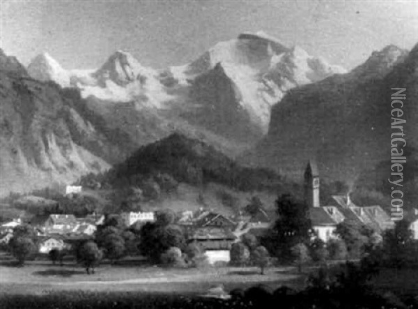 Jungfrau Im Berneroberland (hinterseen Bei Interlaken) Oil Painting - Hubert Sattler