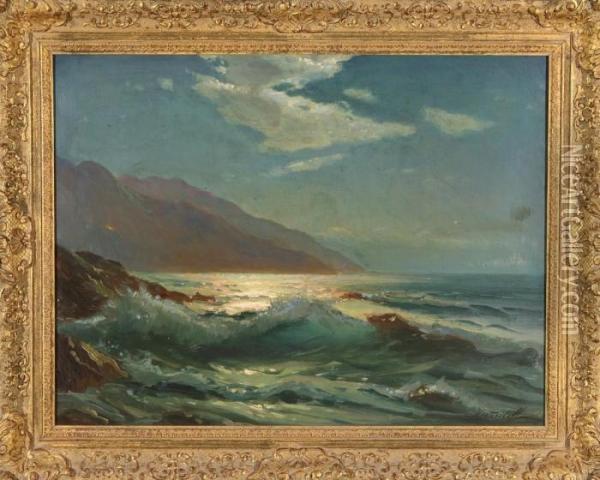 Stormy Sea On A Moonlit Evening Oil Painting - Constantin Alexandr. Westchiloff