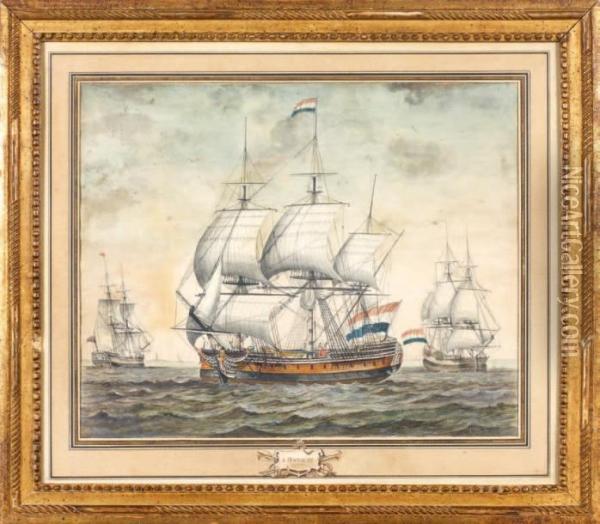 Navires De Guerre Hollandais Oil Painting - Jacob Philipp Hackert